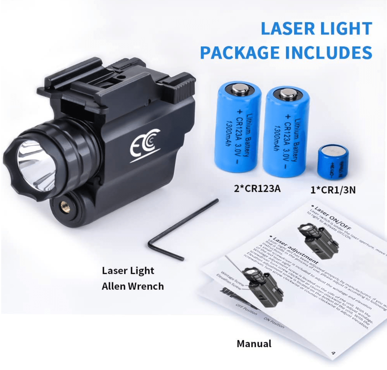 Cree Rail Mounted Flashlight, Choice of Red or Green Laser - 500 Lumens