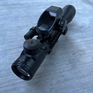 TAC-5: 4-12x50 Illuminated Reticle Scope Package - Includes 4 Mode Dot Sight and Green or Red Laser