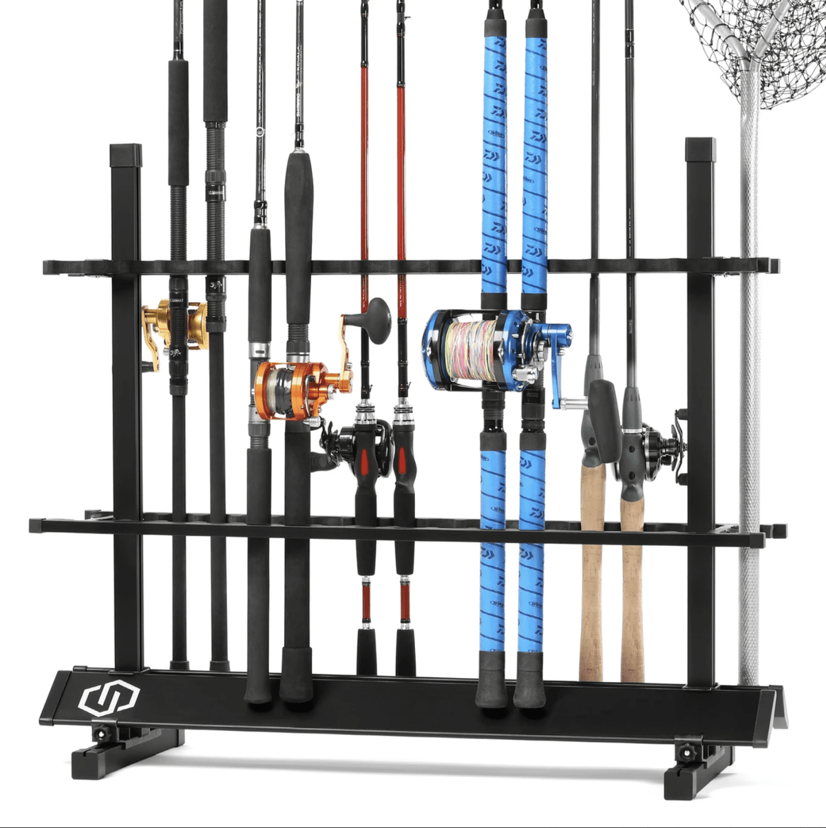 f2 piece fishing rod holders Fishing Pole Aluminum Rack | Holds 48 Rods & Gear Storage