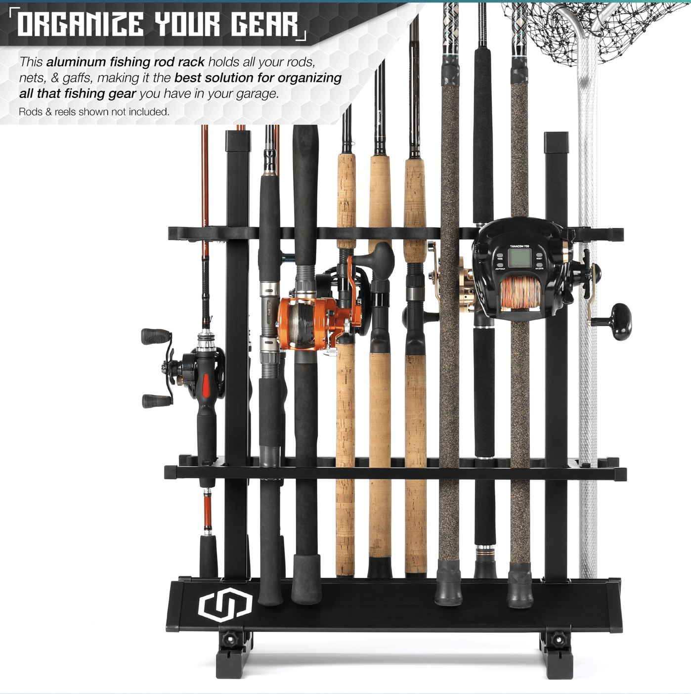 Fishing Pole Aluminum Rack | Holds 48 Rods & Gear Storage Fishing Pole Aluminum Rack | Holds 48 Rods & Gear Storage