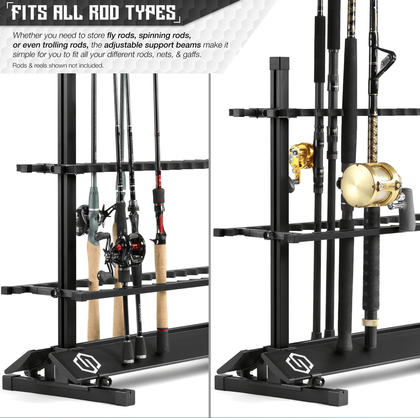 Fishing Pole Aluminum Rack | Holds 48 Rods & Gear Storage Fishing Pole Aluminum Rack | Holds 48 Rods & Gear Storage